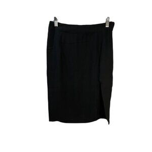Black Tobi Midi Pencil Skirt‎ With Side Slit & Hidden Zipper